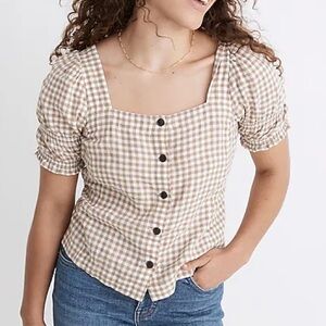 Madewell Linen-Blend Square-Neck Puff-Sleeve Top